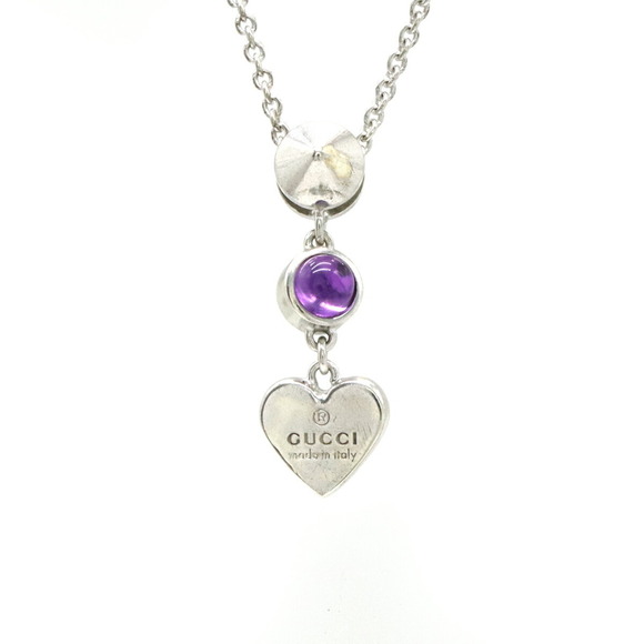 GUCCI Trademark Heart Motif Necklace Pendant in SV925 with Cone Studs and Col...